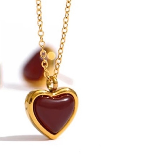 ◾️18k Gold Plated Red Agate Stone Heart Pendant Clavicle Necklace Chain - Picture 2 of 12